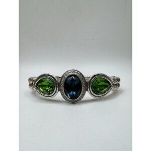 SIGNED BRIGHTON SILVER PLATED FINISH FLORAL LEAF HINGED CUFF BRACELET PRETTY